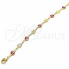 Oro Laminado Fancy Anklet, Gold Filled Style Evil Eye and Hand of God Design, Red Resin Finish, Golden Finish, 03.326.0007.10 (07 MM Thickness, 10 Inches Length)