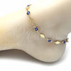 Oro Laminado Fancy Anklet, Gold Filled Style Evil Eye and Hand of God Design, Blue Resin Finish, Golden Finish, 03.326.0007.1.10 (07 MM Thickness, 10 Inches Length)
