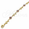 Oro Laminado Fancy Bracelet, Gold Filled Style Evil Eye and Dolphin Design, Red Resin Finish, Golden Finish, 03.326.0009.1.06 (07 MM Thickness, 6 Inches Length)
