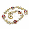 Oro Laminado Fancy Bracelet, Gold Filled Style Evil Eye and Dolphin Design, Red Resin Finish, Golden Finish, 03.326.0009.1.06 (07 MM Thickness, 6 Inches Length)