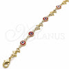 Oro Laminado Fancy Bracelet, Gold Filled Style Evil Eye and Dolphin Design, Red Resin Finish, Golden Finish, 03.326.0009.1.08 (07 MM Thickness, 8 Inches Length)