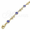 Oro Laminado Fancy Bracelet, Gold Filled Style Evil Eye and Dolphin Design, Blue Resin Finish, Golden Finish, 03.326.0009.2.06 (07 MM Thickness, 6 Inches Length)