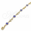 Oro Laminado Fancy Bracelet, Gold Filled Style Evil Eye and Dolphin Design, Blue Resin Finish, Golden Finish, 03.326.0009.2.08 (07 MM Thickness, 8 Inches Length)