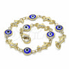 Oro Laminado Fancy Bracelet, Gold Filled Style Evil Eye and Dolphin Design, Blue Resin Finish, Golden Finish, 03.326.0009.2.08 (07 MM Thickness, 8 Inches Length)