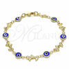 Oro Laminado Fancy Bracelet, Gold Filled Style Evil Eye and Dolphin Design, Blue Resin Finish, Golden Finish, 03.326.0009.2.08 (07 MM Thickness, 8 Inches Length)