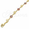 Oro Laminado Fancy Bracelet, Gold Filled Style Evil Eye and Elephant Design, Red Resin Finish, Golden Finish, 03.326.0010.1.06 (07 MM Thickness, 6 Inches Length)