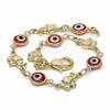 Oro Laminado Fancy Bracelet, Gold Filled Style Evil Eye and Elephant Design, Red Resin Finish, Golden Finish, 03.326.0010.1.06 (07 MM Thickness, 6 Inches Length)