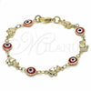 Oro Laminado Fancy Bracelet, Gold Filled Style Evil Eye and Elephant Design, Red Resin Finish, Golden Finish, 03.326.0010.1.06 (07 MM Thickness, 6 Inches Length)