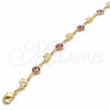Oro Laminado Fancy Bracelet, Gold Filled Style Evil Eye and Elephant Design, Red Resin Finish, Golden Finish, 03.326.0010.1.08 (07 MM Thickness, 8 Inches Length)