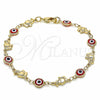 Oro Laminado Fancy Bracelet, Gold Filled Style Evil Eye and Elephant Design, Red Resin Finish, Golden Finish, 03.326.0010.1.08 (07 MM Thickness, 8 Inches Length)