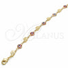 Oro Laminado Fancy Anklet, Gold Filled Style Evil Eye and Elephant Design, Red Resin Finish, Golden Finish, 03.326.0010.1.10 (07 MM Thickness, 10 Inches Length)