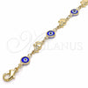 Oro Laminado Fancy Bracelet, Gold Filled Style Evil Eye and Elephant Design, Blue Resin Finish, Golden Finish, 03.326.0010.2.06 (07 MM Thickness, 6 Inches Length)