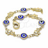 Oro Laminado Fancy Bracelet, Gold Filled Style Evil Eye and Elephant Design, Blue Resin Finish, Golden Finish, 03.326.0010.2.06 (07 MM Thickness, 6 Inches Length)