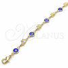 Oro Laminado Fancy Bracelet, Gold Filled Style Evil Eye and Elephant Design, Blue Resin Finish, Golden Finish, 03.326.0010.2.08 (07 MM Thickness, 8 Inches Length)