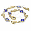 Oro Laminado Fancy Bracelet, Gold Filled Style Evil Eye and Elephant Design, Blue Resin Finish, Golden Finish, 03.326.0010.2.08 (07 MM Thickness, 8 Inches Length)