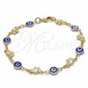 Oro Laminado Fancy Bracelet, Gold Filled Style Evil Eye and Elephant Design, Blue Resin Finish, Golden Finish, 03.326.0010.2.08 (07 MM Thickness, 8 Inches Length)