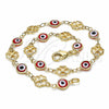 Oro Laminado Fancy Anklet, Gold Filled Style Evil Eye and Four-leaf Clover Design, Red Resin Finish, Golden Finish, 03.326.0011.1.10 (08 MM Thickness, 10 Inches Length)