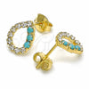Oro Laminado Stud Earring, Gold Filled Style with White Cubic Zirconia and Aquamarine Opal, Polished, Golden Finish, 02.09.0186