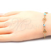 Oro Laminado Fancy Bracelet, Gold Filled Style Evil Eye and Heart Design, Blue Polished, Golden Finish, 03.09.0066.07 (7 Inches Length)