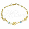 Oro Laminado Fancy Bracelet, Gold Filled Style Evil Eye and Heart Design, Blue Polished, Golden Finish, 03.09.0066.07 (7 Inches Length)