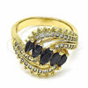 Oro Laminado Multi Stone Ring, Gold Filled Style with Black and White Cubic Zirconia, Polished, Golden Finish, 01.283.0009.08 (Size 8)