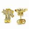 Oro Laminado Stud Earring, Gold Filled Style Star Design, with White Cubic Zirconia, Polished, Golden Finish, 02.344.0029