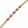 Oro Laminado Fancy Bracelet, Gold Filled Style Evil Eye Design, Red Resin Finish, Golden Finish, 03.63.2087.1.08 (04 MM Thickness, 8 Inches Length)