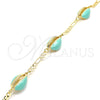Oro Laminado Fancy Bracelet, Gold Filled Style Shell Design, Turquoise Enamel Finish, Golden Finish, 03.63.2091.08 (04 MM Thickness, 8 Inches Length)