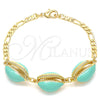 Oro Laminado Fancy Bracelet, Gold Filled Style Shell Design, Turquoise Enamel Finish, Golden Finish, 03.63.2092.08 (04 MM Thickness, 8 Inches Length)