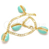 Oro Laminado Charm Bracelet, Gold Filled Style Shell Design, Turquoise Enamel Finish, Golden Finish, 03.63.2093.08 (04 MM Thickness, 8 Inches Length)