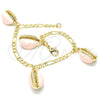 Oro Laminado Charm Bracelet, Gold Filled Style Shell Design, Pink Enamel Finish, Golden Finish, 03.63.2093.1.08 (04 MM Thickness, 8 Inches Length)