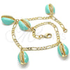 Oro Laminado Charm Anklet , Gold Filled Style Turquoise Enamel Finish, Golden Finish, 03.63.2093.10 (04 MM Thickness, 10 Inches Length)