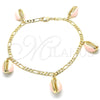 Oro Laminado Charm Anklet , Gold Filled Style Pink Enamel Finish, Golden Finish, 03.63.2093.1.10 (04 MM Thickness, 10 Inches Length)