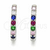Sterling Silver Huggie Hoop, with Multicolor Cubic Zirconia, Polished, Rhodium Finish, 02.332.0059.15