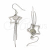 Sterling Silver Long Earring, Star and Heart Design, Polished, Rhodium Finish, 02.285.0104