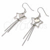 Sterling Silver Long Earring, Star and Heart Design, Polished, Rhodium Finish, 02.285.0104