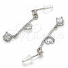 Sterling Silver Long Earring, Heart Design, with White Cubic Zirconia, Polished, Rhodium Finish, 02.367.0023