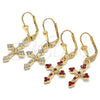 Oro Laminado Dangle Earring, Gold Filled Style Cross Design, with Garnet Crystal, Polished, Golden Finish, 02.351.0036.1