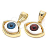 Oro Laminado Fancy Pendant, Gold Filled Style Evil Eye Design, Red Resin Finish, Golden Finish, 05.351.0050.1