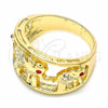 Oro Laminado Multi Stone Ring, Gold Filled Style Elephant Design, with White and Garnet Crystal, Polished, Golden Finish, 01.351.0005.08 (Size 8)