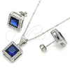 Sterling Silver Earring and Pendant Adult Set, with Sapphire Blue Cubic Zirconia and White Micro Pave, Polished, Rhodium Finish, 10.175.0073.2