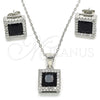 Sterling Silver Earring and Pendant Adult Set, with Black Cubic Zirconia and White Micro Pave, Polished, Rhodium Finish, 10.175.0073.4