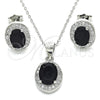 Sterling Silver Earring and Pendant Adult Set, with Black Cubic Zirconia and White Micro Pave, Polished, Rhodium Finish, 10.175.0077.4