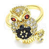 Oro Laminado Multi Stone Ring, Gold Filled Style Owl Design, with Black and Garnet Cubic Zirconia, Polished, Golden Finish, 01.210.0091.07 (Size 7)
