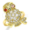 Oro Laminado Multi Stone Ring, Gold Filled Style Owl Design, with White and Garnet Cubic Zirconia, Polished, Golden Finish, 01.210.0091.2.08 (Size 8)