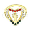 Oro Laminado Multi Stone Ring, Gold Filled Style San Benito and Heart Design, with White Crystal, Polished, Golden Finish, 01.253.0023.09 (Size 9)