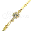 Oro Laminado Fancy Bracelet, Gold Filled Style Flower and Hugs and Kisses Design, with Black and White Cubic Zirconia, Polished, Golden Finish, 03.210.0130.1.08 (07 MM Thickness, 8 Inches Length)