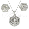 Sterling Silver Earring and Pendant Adult Set, with White Cubic Zirconia and White Micro Pave, Polished, Rhodium Finish, 10.286.0038