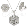 Sterling Silver Earring and Pendant Adult Set, with White Cubic Zirconia and White Micro Pave, Polished, Rhodium Finish, 10.286.0038