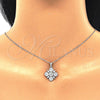Sterling Silver Earring and Pendant Adult Set, Flower Design, with White Cubic Zirconia, Polished, Rhodium Finish, 10.286.0042